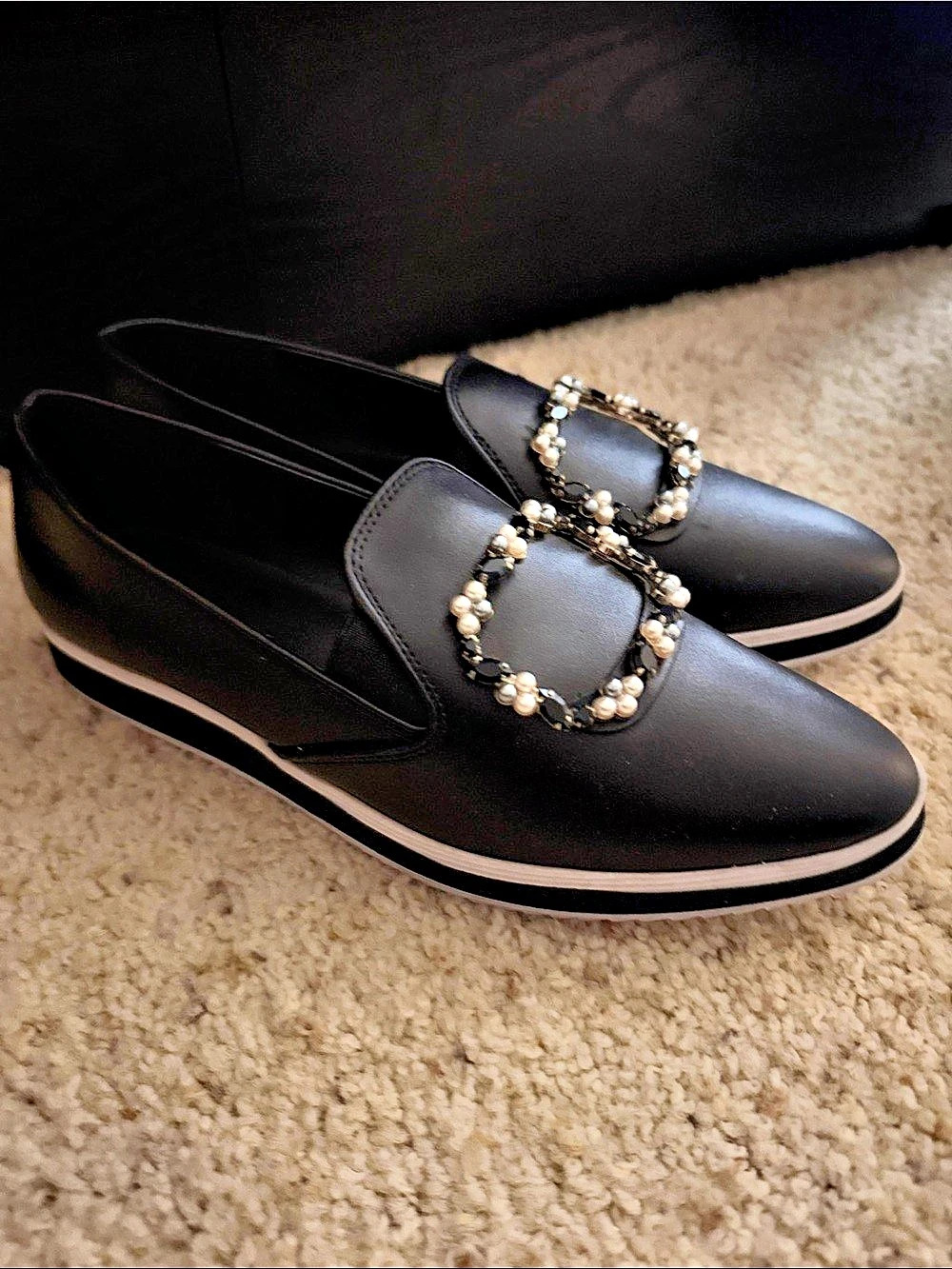 KARL LAGERFELD Black Embellished Buckle Loafers